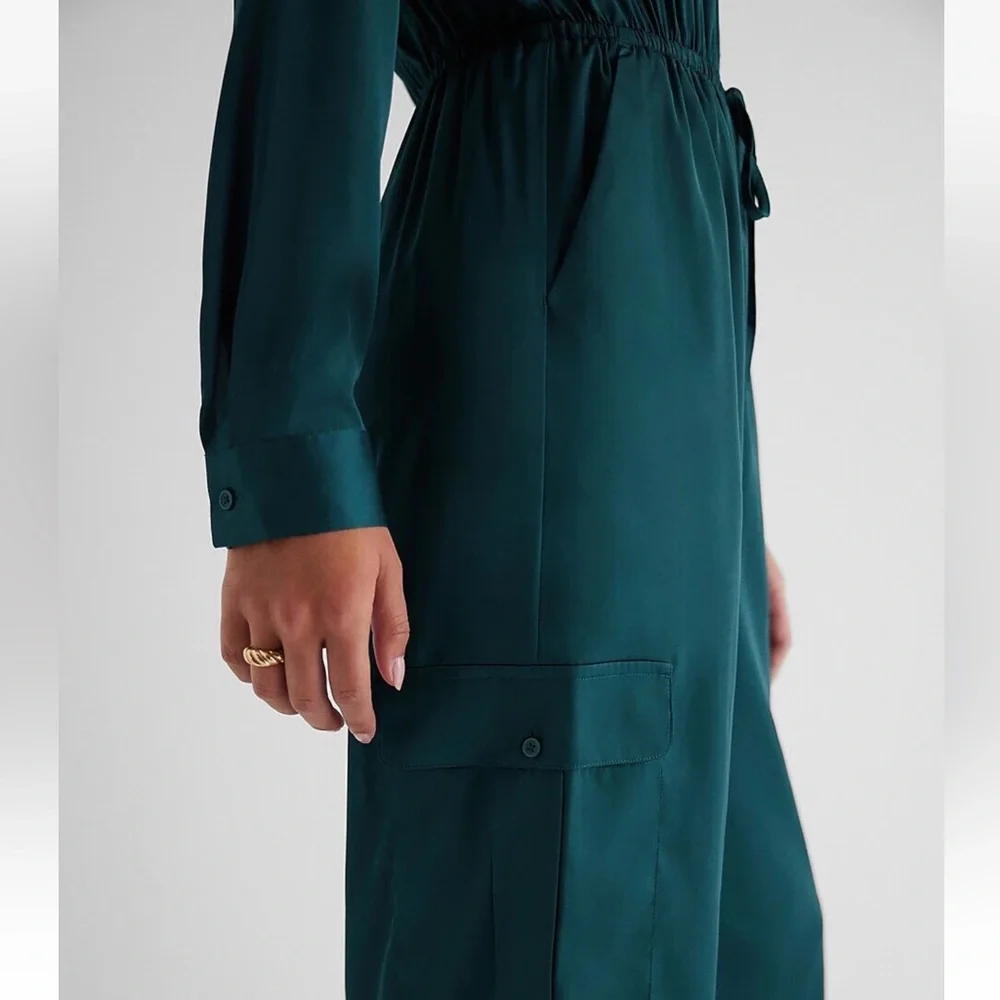 Express Deep Teal Button-Up Jumpsuit XL - Picture 4 of 12